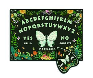 CREATCABIN Bois Spirit Board Pendule Board Bois Talking Ouija avec Planchette Divination Kit Jeu Spirit Hunt Message Métaphysique Décor pour Wicca 11.8 x 8.3 Pouce (Vert) - Papillon et Fleur