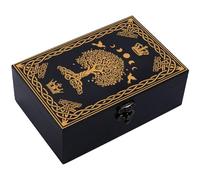 CREATCABIN Boîte Tarot Bois pour Cartes Support Cristal Boîtes Rangement Bois pour Tarot Boîte Sorcière Boîte à Bibelots Arbre Vie Noir Boîte à Souvenirs Bac Rangement Décoratif 11x16.5x5.8cm