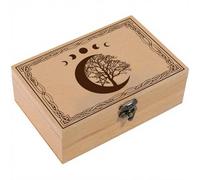 CREATCABIN Boîtes Rangement Bois pour Cartes Tarot Boîte Sorcière Cristal avec Couvercle Boîte Souvenirs Forme d'arbre Lunaire D'Étoile Boîte Rangement Décorative pour Bijoux Astrologie 11x16.5x5.8cm