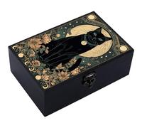 CREATCABIN Boîtes Rangement Bois pour Tarot Boîte Sorcière Boîte Tarot Bois pour Chat Noir Support Cristal Boîte Rectangulaire pour Bibelots Boîte Rangement Décorative Astrologie Femmes 11x16.5x5.8cm