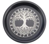 CREATCABIN Bol D'Offrande Arbre Vie Plateau Rituel pour Autel Acier Inoxydable et Cristal Noir Plat Rangement Plateau Rond Récipient à Prières Porte Bougie Porte Bijoux Brûleur D'Encens 20x2.6cm