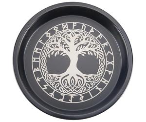 CREATCABIN Bol D'Offrande Arbre Vie Plateau Rituel pour Autel Acier Inoxydable et Cristal Noir Plat Rangement Plateau Rond Récipient à Prières Porte Bougie Porte Bijoux Brûleur D'Encens 20x2.6cm