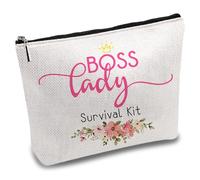 CREATCABIN Boss Lady Kit Survie Toile,Trousse Maquillage,Trousse Cosmétiques,Trousse Stylos Multi-Usages,Fermeture Éclair Métal,Sac Vierge par Sublimation,Pochettes pour Articles Toilette,25x18cm