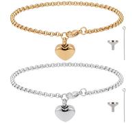 CREATCABIN Bracelet Urne en Forme de Cœur pour Cendres Bijou de Crémation Souvenir Ajustable en Acier Inoxydable Mini Urne Bracelet Argenté et Doré Médaillon avec Épingle Entonnoir pour Femme