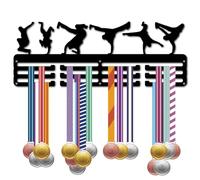 CREATCABIN Break Dancing Porte-Médailles Danse Médaille Cintre Présentoir Danseur Sports Métal Suspendu Athlète Récompenses Fer Support Mural Décor sur pour Compétition Ruban Médailles Noir 40x15cm