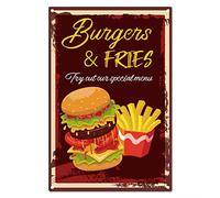 CREATCABIN Burgers & Fries Sign Metal Tin Signs Vintage Retro pour Plaque Affiche Bar Pub Garage Fast Food Café Home Wall Decor 8 x 12 Pouce