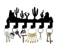 CREATCABIN Cactus Noir Porte-Clés Mur Métal Crochets Clés Muraux Support Suspendre Clés Fer avec 6 Crochet Porte-Clés Organisateur Rack Décoration Murale Crochet pour Porte D'Entrée Couloir 27x16cm