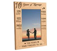 CREATCABIN Cadre en Bois Gravé 10 an de Mariage sur Table 4" x 6" Cadres Photo Verticaux en Bois Naturel Affichés pour 10e Anniversaire de Mariage Épouse Mari Cadeau Sentimental Décoration de Bureau