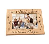 CREATCABIN Cadre en Bois Gravé Les Bons Amis sont comme des Étoiles de Table 4" x 6" Cadre Photo Horizontal en Bois Naturel Affiché Cadeaux de Remise Diplômes d'anniversaire Décoration Bureau Maison