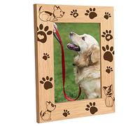 CREATCABIN Cadre en Bois Gravé Patte de Chien Chiot Table 4" x 6" Cadre Photo Vertical en Bois Naturel Affichage Mémorial pour Animaux de Compagnie pour Décoration de Bureau à Domicile Cadeau