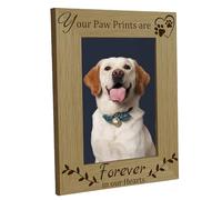 CREATCABIN Cadre Photo Bois avec Pattes d'animaux Compagnie,Présentoir Gravé,Cadre Carte Postale Bois pour Suspendre Mur,Cadeau Noël,21.8x16.8cm-Vos Empreintes Pattes sont Éternelles dans Nos Cœurs