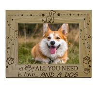 CREATCABIN Cadre Photo Bois Pattes d'animaux Compagnie,Présentoir Gravé,Cadre Carte Postale,Cadeaux pour Suspendre Galerie Murale,21.8x16.8cm Tout Ce Dont Vous Avez Besoin Est d'amour et d'un Chien