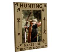 CREATCABIN Cadre Photo Chasse Bois Impression Pattes,Cadre Photo Gravé,Cadre Carte Postale Table pour Suspendre Mur,Anniversaire,Noël,Cadeaux Chasse,21.8x16.8cm,la Chasse Fait Les Meilleurs Souvenirs
