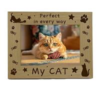 CREATCABIN Cadre Photo Chat Bois Gravé Mémorial Bois Naturel pour 4x6 Portrait Horizontal pour Animal Compagnie Famille Amoureux des Chats Cadeau pour Maison Décoration Table - Parfait dans Tous Les