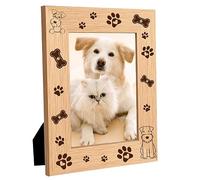 CREATCABIN Cadre Photo en Bois Chien,Patte d'animal Compagnie,Cadre Photo Bois Gravé pour Chat,Cadre Table Bois pour Carte Postale Suspendre,Galerie Murale,Anniversaire,Noël,Cadex Maison,21.8x16.8cm