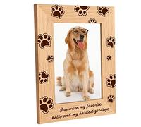 CREATCABIN Cadre Photo en Bois Massif 6x8 Pouce Empreintes de Pattes Chien Bonjour Cadre d'affiche Horizontal Naturel Debout Autoportant Montable au Mur Cadres Photo en Bois Vintage Verre Haute