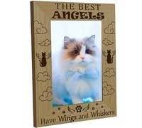 CREATCABIN Cadre Photo en Bois pour Chat-Cadre Photo Gravé-Cadeaux Commémoratifs de Table en Bois pour Décoration Murale de Noël-21.8x16.8cm-Les Meilleurs Anges Ont des Ailes et des Moustaches