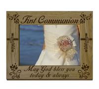CREATCABIN Cadre Photo en Bois pour Première Communion-Citation Personnalisée-Cadre Photo Commémoratif-Souvenir Table-4"X6" Photo-Cadeau Commercial Religieux pour la Famille et Les Amis-21.8x16.8cm
