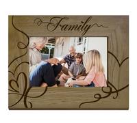 CREATCABIN Cadre Photo Familial Bois avec 4x6 Affichage Horizontal Gravé,Cadre Carte Postale Table en Bois Suspendre,Galerie Murale,Pendaison Crémaillère,Papa,Maman,Fils,Cadeaux,Décoration Bureau