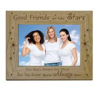 CREATCABIN Cadre Photo Good Friends are Like Stars Cadres Photo Bois Gravés 4x6 Cadre Horizontal Carte Postale Table Suspendre au Mur,Anniversaire,Noël,Remise Diplôme,Cadeaux pour Maison,Bureau