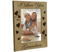 CREATCABIN Cadres Photo Grand Mère Gravés en Bois Naturel 4x6 Support Mural en Forme de Cœur Support pour Décoration Murale Galerie Table 15x20cm I Love You Grandma