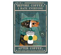 CREATCABIN Chat Café Signe Vintage Drôle Métal Tin Sign Rétro Décoration Murale Art Poster Peintures pour Maison Cuisine Salle de Bains Chambre Café Bar Pub Décorations 30x20cm