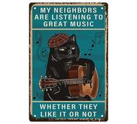 CREATCABIN Chat Guitare Métal Étain Signe Rock Musique Étain Sign Vintage Plaques Rétro Affiches Décor Galerie Mur Art Imprimer Peinture Suspendre avec Citations pour Café Bar Maison Cadeaux 8x12Inch