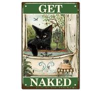 CREATCABIN Chat Noir Métal Étain Signe Get Naked Signes Salle Bains Vintage Signe Fer Peinture Affiche Plaque Rétro Mural Accrochant Art Décor pour Restaurant Maison Cuisine Toilettes 8x12inch