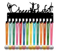 CREATCABIN Cheer Life Porte-Médaille Cintre pour Médaille Présentoir Sport en Métal Suspendre en Fer Petit Support Décoratif avec 14 crochpour Mur Maison Badge Football Natation Noir 29x13cm