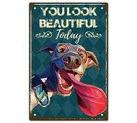 CREATCABIN Chien Plaque Métal Signe Vintage Peinture Poster Plaque Rétro Fer Signe You Look Beautiful Today Murale Suspendue Décoration Murale pour Salle Bains Restaurant Cafés Bar Pub Décor 20x30cm