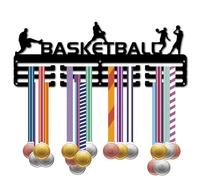 CREATCABIN Cintre Médaille Basket-Ball,Support Médaille,Support Sport Métal Suspendre,Cadre Mural Fer,Crochets pour Badges,Coureur Course,Médaillé Marathon,Athlète Noir,15.7 x 6,(5) cm