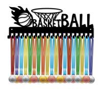 CREATCABIN Cintre Médaille Basket-Ball,Support Médaille,Support Sport Métal Suspendre Fer,Crochets Décoration,Cintres Médaille pour Badge,Coureur Course,Médaillé Marathon,Athlète Noir,40x15cm