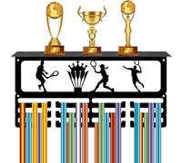 CREATCABIN Cintre Médailles Badminton Étagère pour Trophées Sport avec 12 Crochet Présentoir pour Médailles Métal Support Mural Décoratif pour Suspendre 60 médailles Ou Plus Récompenses 40x20x10cm