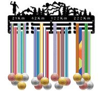 CREATCABIN Cintre Médailles Course Pied,Présentoir Médailles,Cadre Sport,Crochets Fer,Décoration Murale,Petits Cintres Médailles,Organisateur pour Suspendre Médailles,Coureurs Marathon,40x15cm