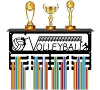CREATCABIN Cintre Médailles Volley-Ball,Support Trophée,Cadre Sport,Support Mural Fer,Cintres Médailles en Métal,Organisateur pour Suspendre des Médailles,Récompenses,Joueur,Médaillé,40x20x10cm,Noir