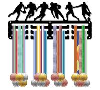 CREATCABIN Cintres de Médaille de Rugby,Présentoir de Médaille Rugby,Présentoir Sport Métal,Récompenses en Fer,Petit Support,Décoration pour Mur,Maison,Course à Pied,Natation Football,Noir 29x13cm