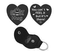 CREATCABIN Coeur Pocket Hug Token Ghost Hug Longue Distance Relation Souvenir Porte-Clés en Acier Inoxydable Double Face avec Cuir Porte-Clés Cadeau pour Famille Amis Femmes Hommes Petit Noir 1 Pouce