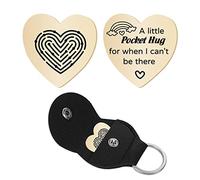 CREATCABIN Coeur Pocket Hug Token Labyrinthe Longue Distance Relation Souvenir Porte-Clés en Acier Inoxydable Double Face avec Cuir Porte-Clés Cadeau pour Famille Amis Petite Amie Fille Fils Doré