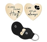 CREATCABIN Coeur Pocket Hug Token Longue Distance Relation Souvenir Porte-Clés en Acier Inoxydable Double Face avec Porte-Clés en Cuir Cadeau pour Ami de la Famille Petite Amie Fille 1 Pouce-I Am With