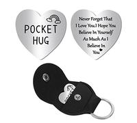 CREATCABIN Coeur Pocket Hug Token Longue Distance Relation Souvenir Porte-Clés en Acier Inoxydable Double Face avec Cuir Porte-Clés Cadeau pour Famille Amis Petite Amie Fille Fils 1 Pouce-I Love You