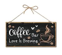 CREATCABIN Coffee Bar Sign Decor Wood Home Plaque Hanging Wall Art Wood Board Door Sign Love is Brewing Heart Décoratif pour Coffee Bar Assecories Shop Farmhouse Kitchen Patio Decoration 12 x 6inch