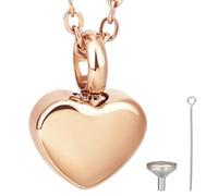 CREATCABIN Collier D'Urne en Forme Cœur pour Cendres Bijoux Crémation Pendentif D'Urne Acier Inoxydable Mini Bijoux ' Pendentif ' Or Rose avec Chaîne Câble Broche 'Entonnoir Étanche 17x12mm