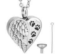 CREATCABIN Collier D'Urne Forme Cœur Bijoux Crémation pour Cendres Mini Plume Aile Patte Pendentif Commémoratif Argent Acier Inoxydable Collier D'Urne Cristal avec Entonnoir pour Animal Compagnie 54cm