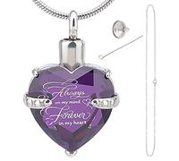 CREATCABIN Collier urne funéraire en forme de cœur pour cendres - Pierre de naissance - Pendentif souvenir souvenir « Always on My Mind Forever in My Heart » - En acier inoxydable - Étanche - Avec kit