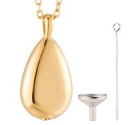 CREATCABIN Collier Urne Funéraire Forme Larme pour Cendres Bijou Funéraire Mini Pendentif Commémoratif Acier Inoxydable Doré Porte Cendres avec Broche Entonnoir pour Femme Animal de Compagnie 15x31mm
