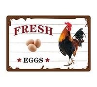 CREATCABIN Coq Œufs Frais Ferme Métal Tin Sin Funny Farm Yard Funny Poster Plaques avec Citations Rétro Plaque Poulet Animaux Tenture Murale Art Décor pour la Maison Salon 12 x 8,(5) cm