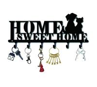 CREATCABIN Crochet Cintre Porte-Clé Murale Cintre Monté Décoratif en Métal avec Mot Sweet Home et Chiens Caractéristique Design Organisateur Rack avec 6 Crochets pour Mur, Salle de Bains