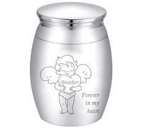 CREATCABIN Cupidon Petites Urnes Souvenir Cendres Humaines Mini Urnes Crémation Support Cendres Commémoratives Acier Inoxydable Urne Partage Pot Funéraire Miniature Argent-Brother Forever in My Heart