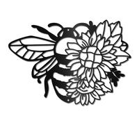 CREATCABIN Décoration Murale en Métal avec Abeilles,Sculpture Tournesol,Décoration Murale Suspendre,Panneau Fer, Noire Rustique,Ornement pour Intérieur,Extérieur,Salon,Maison,30x23cm