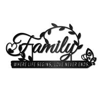 CREATCABIN Décoration Murale Familiale Métal Noir Décoration Murale Noire avec Lettres Citations Suspendre pour Maison Salon Chambre Décoration Où la Vie Commence,l'amour Ne Se Termine Jamais 30x15cm